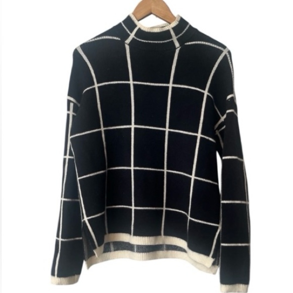 & Merci Striped Checkered mockneck sweater